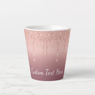 Tasse Latte Rose de texte personnalisé Parties scintillant d'é