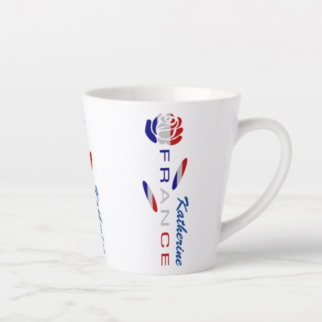 Tasse Latte Rose du drapeau français Personnalisé Petit (Droite)