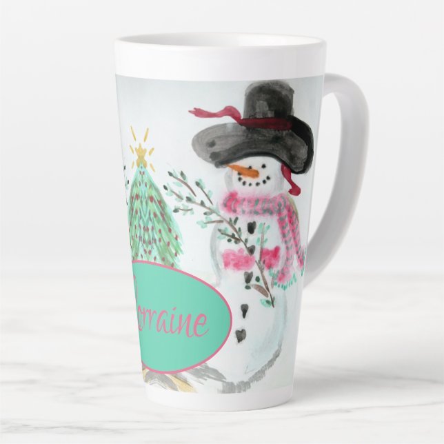 Tasse Latte Rose Et Turquoise (Angle droit)