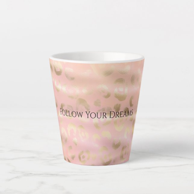 Tasse Latte Rose Féminin Doré Léopard Animal  (Devant)