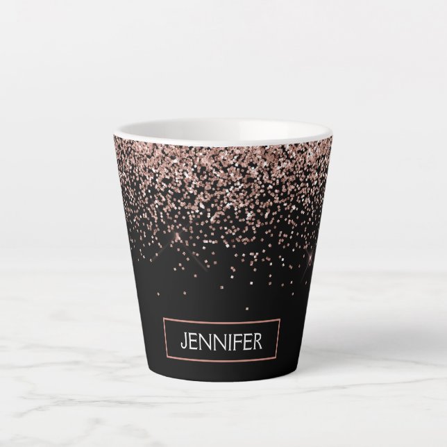 Tasse Latte Rose Gold Blush Parties scintillant rose Monogramm (Devant)