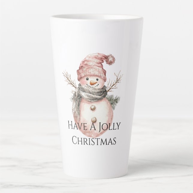 Tasse Latte Rose Gold Christmas Snowman (Devant)