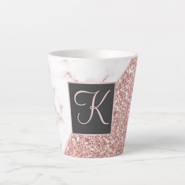 Tasse Latte Rose Gold Faux Parties scintillant Rose Marbre Mon (Devant)