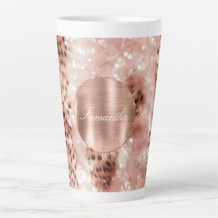 Tasse Latte Rose Gold Glam Leopard Parties scintillant personn