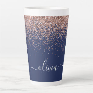Tasse Latte Rose Gold Rose Foncé Paillettes Monogramme