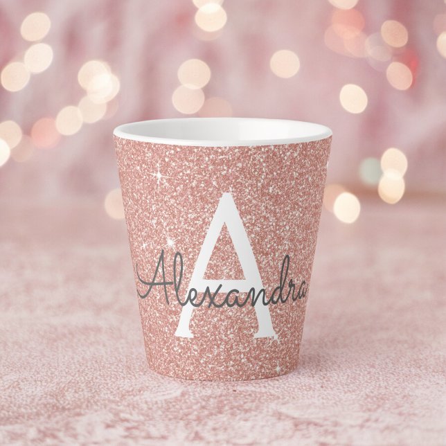 Tasse Latte Rose Gold Sparkle Parties scintillant Monogramme N (Créateur téléchargé)