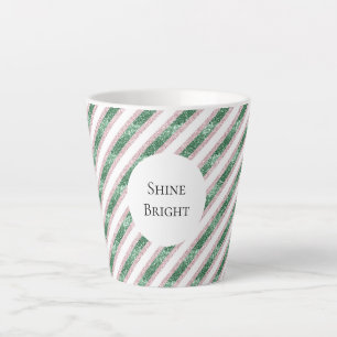 Tasse Latte Rose Pâle Vert Noël Rayures Pailletées