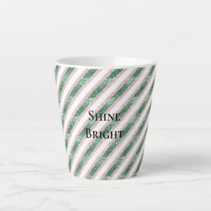 Tasse Latte Rose Pâle Vert Pailleté Bandes de Noël