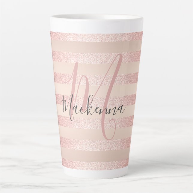 Tasse Latte Rose Parties scintillant or Blush rose Monogramme  (Devant)