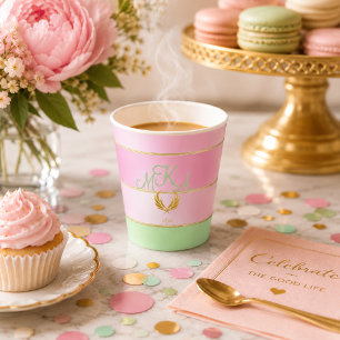 Tasse Latte Rose pastel et rayures vertes élégantes