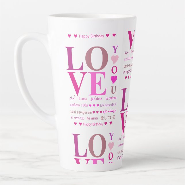 Tasse Latte Rose personnalisé "LOVE You" en Langues romantique (Gauche)