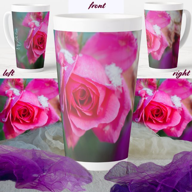Tasse Latte Rose rose aux flocons de neige (Créateur téléchargé)