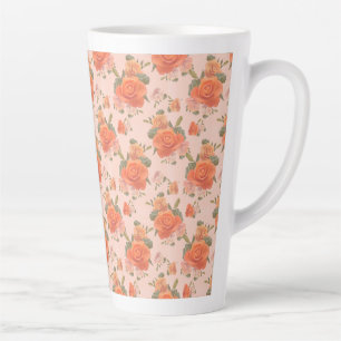 Tasse Latte rose rose orangé motif fleuri mariage ressort