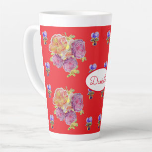 Tasse Latte Rose Rouge Florales Roses Jardin Vintage Femme Rét