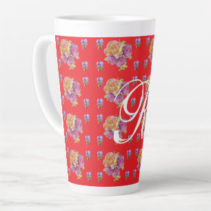 Tasse Latte Rose rouge Shabby Chic Rose Motif Floral Initial