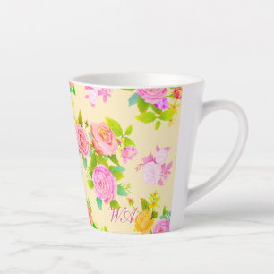 Tasse Latte Rose Shabby Vintage Jaune