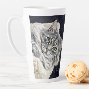 Tasse Latte Rose un chat aux yeux verts saisissants