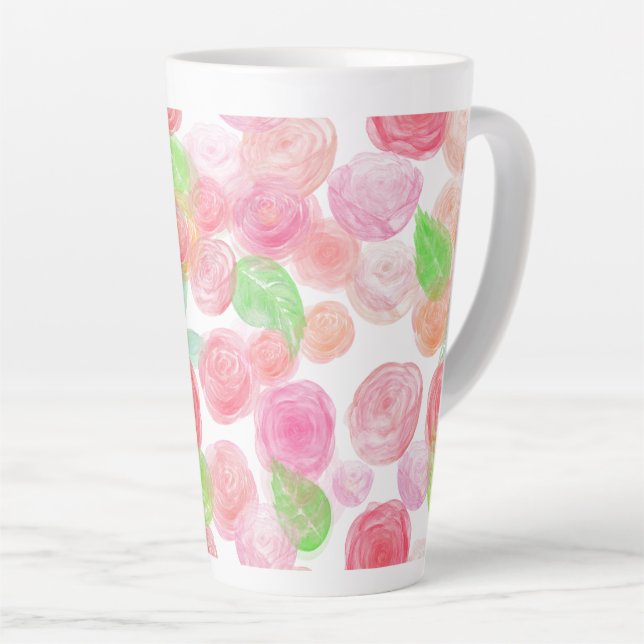 Tasse Latte Roses aquarelle (Angle droit)
