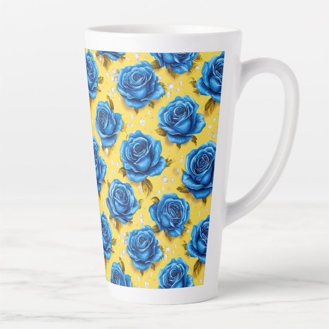 Tasse Latte Roses bleues 3d (Droite)