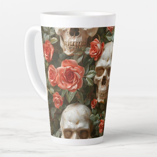 Tasse Latte Roses et crânes (Angle gauche)