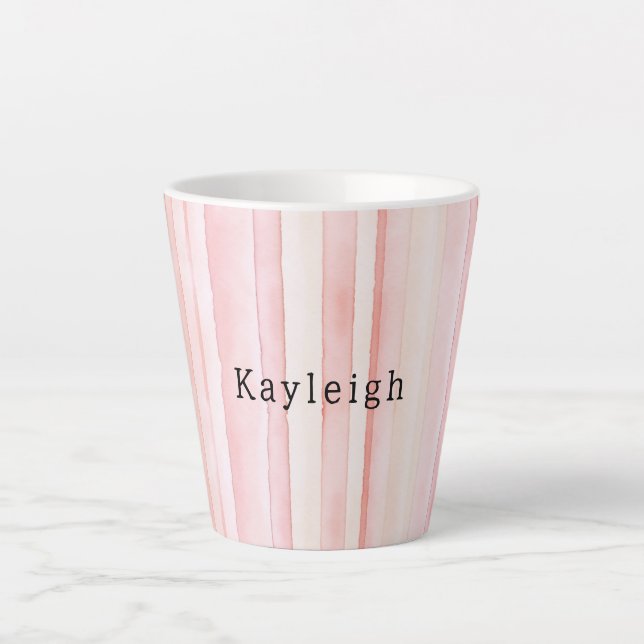 Tasse Latte Roses Féminins Rayures Roses (Devant)