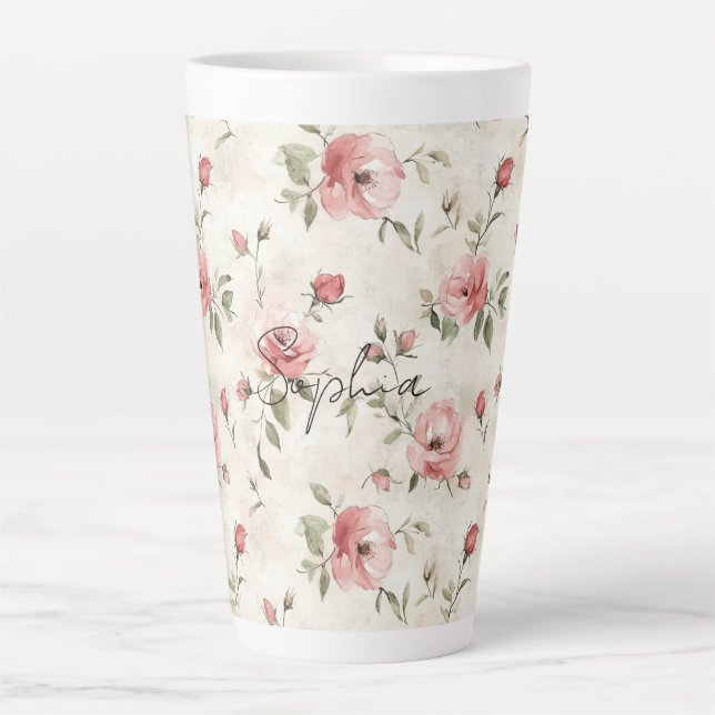 Tasse Latte Roses Fleurs Roses Rose Ivory Blush   (Devant)