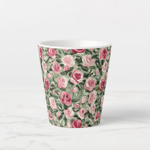 Tasse Latte Roses Florales Rose Rouge Vert 
