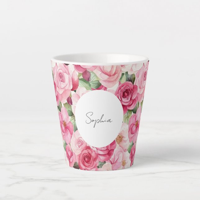 Tasse Latte Roses roses romantiques Floral (Devant)
