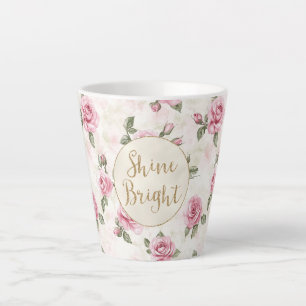 Tasse Latte Roses roses rose Parties scintillant or florale br