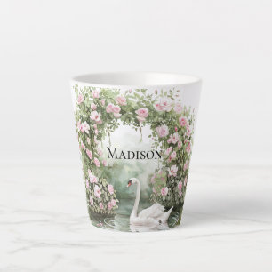 Tasse Latte Roses roses roses lac des cygnes floral romantique