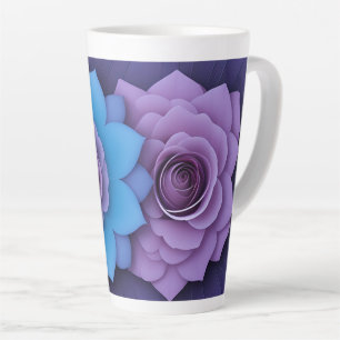 Tasse Latte Roses roses vibrants et feuilles bleues radieuses