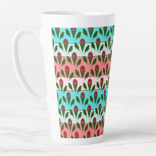 Tasse Latte Roses rouges Abstraites et fleurs Feuilles, bandes