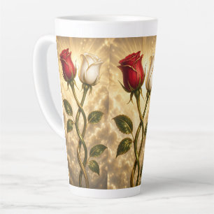 Tasse Latte Roses rouges et blanches entrelacées.