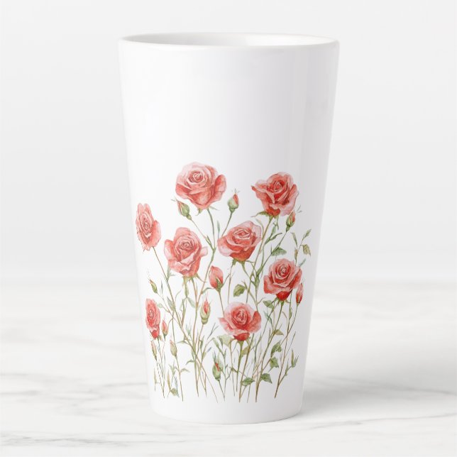 Tasse Latte Roses rouges romantiques roses rousses (Devant)