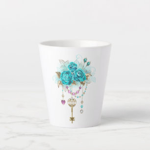 Tasse Latte Roses turquoise avec touches