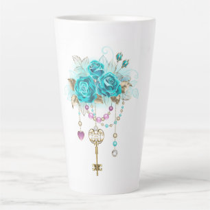 Tasse Latte Roses turquoise avec touches