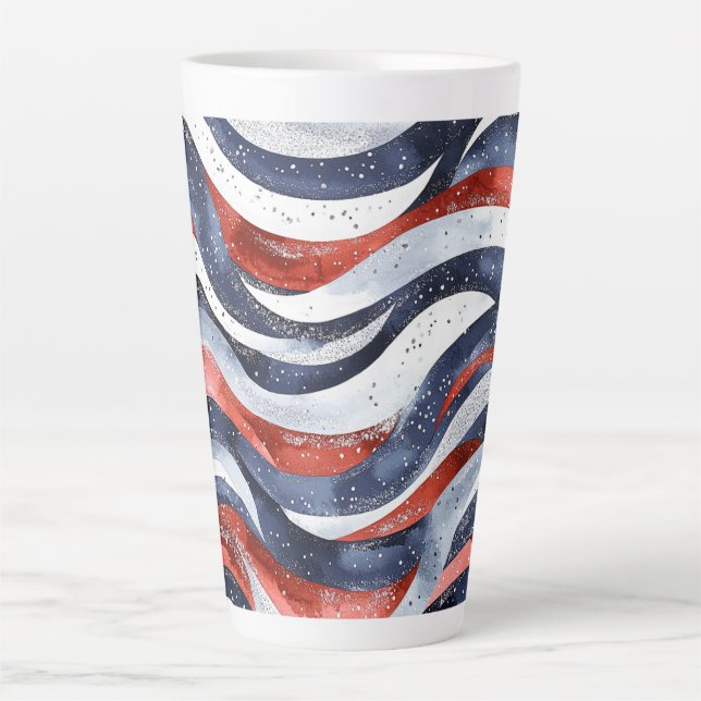 Tasse Latte Rouge Blanc Bleu Nautique   (Devant)