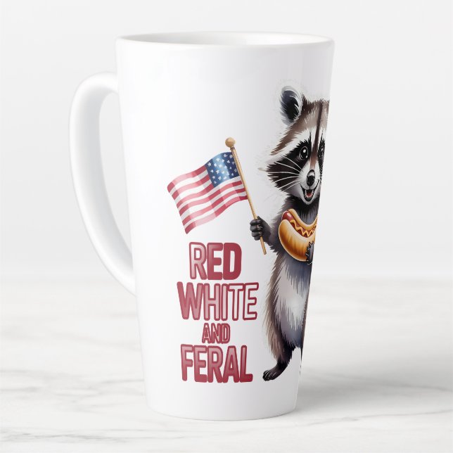 Tasse Latte Rouge Blanc Et Feral Et Raccoon Libre (Angle gauche)