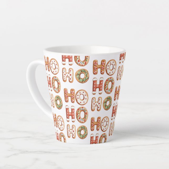 Tasse Latte Rouge Blanc Ho Ho Ho Gingerbread Cookie Noël (Angle gauche)