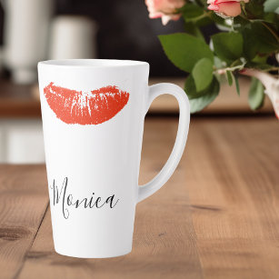 Tasse Latte Rouge Kiss Lips Lipstick Personnalisé