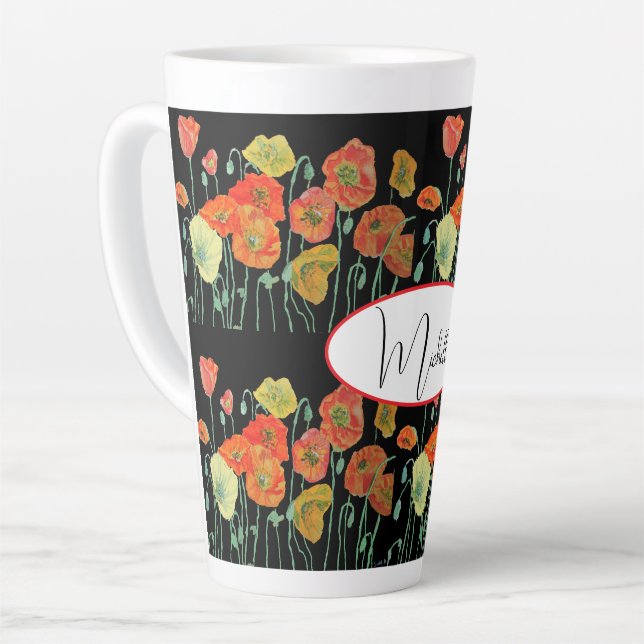 Tasse Latte Rouge Orange Populaire Aquarelle Motif Art (Angle gauche)