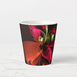 Tasse Latte Rouge Vert Floral Moderne Art Abstrait Motif #02