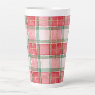 Tasse Latte Rouge Vert Or Carreaux Rayures Noël