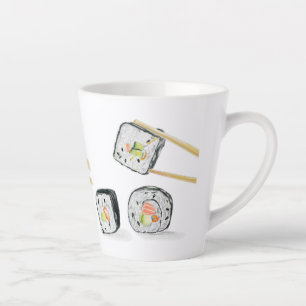 Tasse Latte Roulés de saumon sushi avec baguettes
