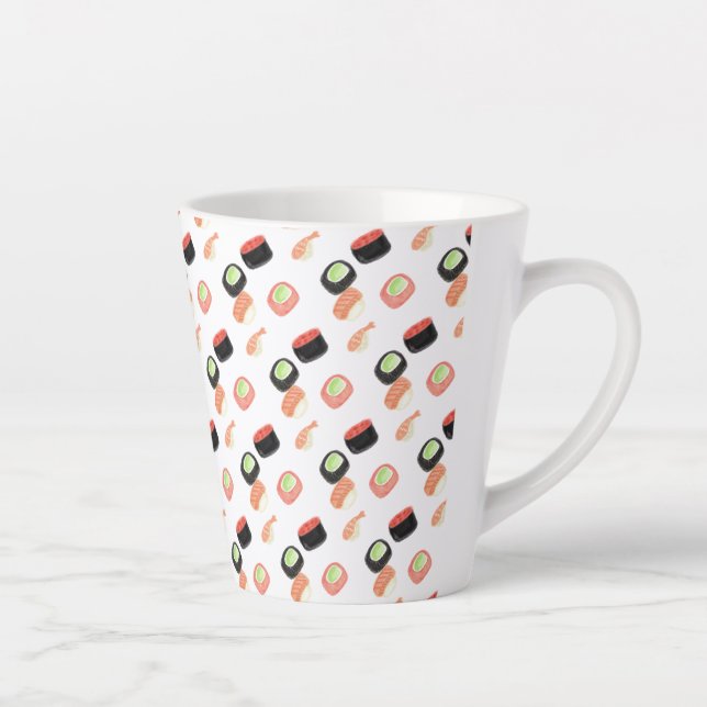 Tasse Latte Roulés de sushi à l'aquarelle concombre saumon (Droite)