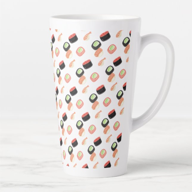 Tasse Latte Roulés de sushi à l'aquarelle concombre saumon (Droite)