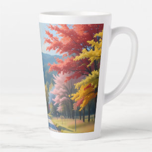 Tasse Latte Route de campagne automnale pastel à l'aquarelle