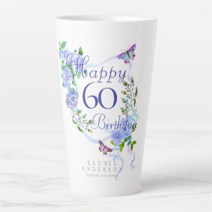 Tasse Latte Ruban de Rose Bleue 60e Anniversaire