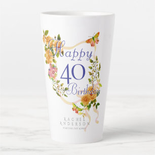 Tasse Latte Ruban de rose dorée 40e anniversaire