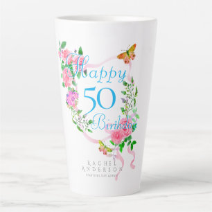 Tasse Latte Ruban de rose rose 50e anniversaire